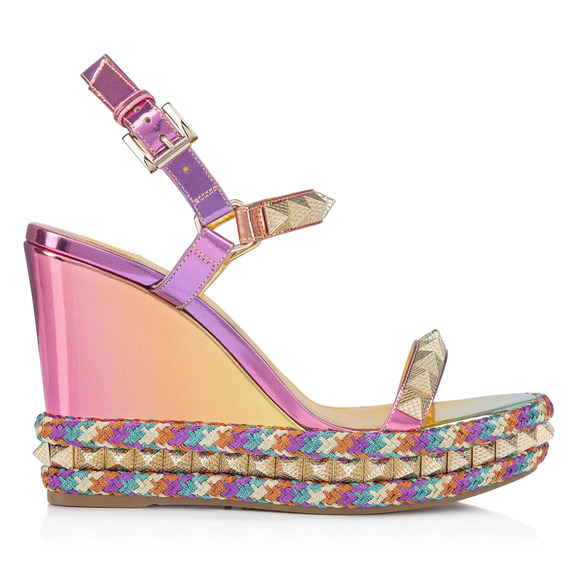 Christian Louboutin Pyraclou 110 Boreal Gold Multi Platform Wedge Sandal Heel 36 - Picture 3 of 15